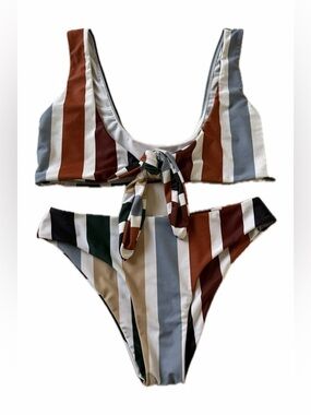 Zaful Striped Bikini in Brown, Blue, White